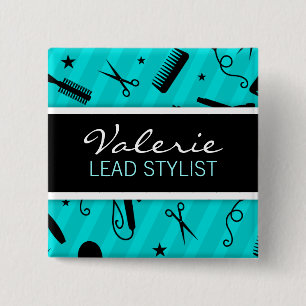 Bóton Quadrado 5.08cm Crachá conhecido do cabeleireiro azul da cerceta