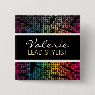 Bóton Quadrado 5.08cm Crachá conhecido do cabeleireiro Glam do arco-ír