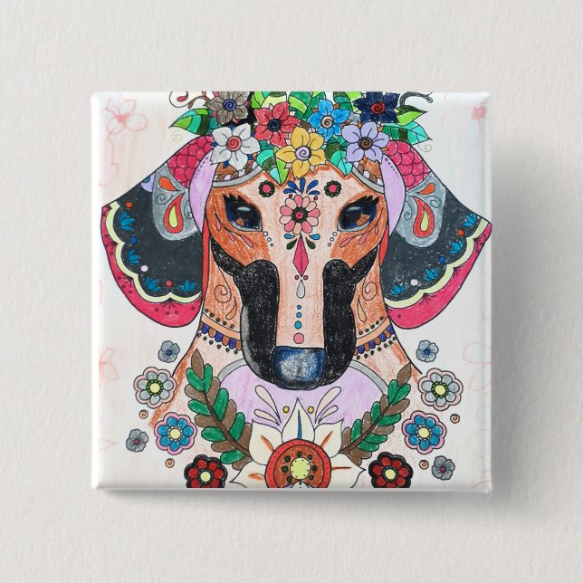 Bóton Quadrado 5.08cm Crachá Dachshund (Frente)