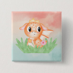 Bóton Quadrado 5.08cm Crachá de Aquarela do Bebê Cachorro