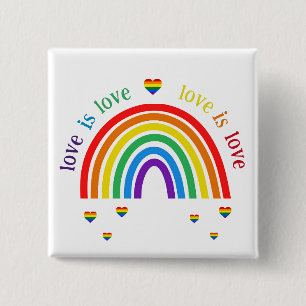 Bóton Quadrado 5.08cm Crachá de Botões LGBT - Arco-Íris Corações Adoráve