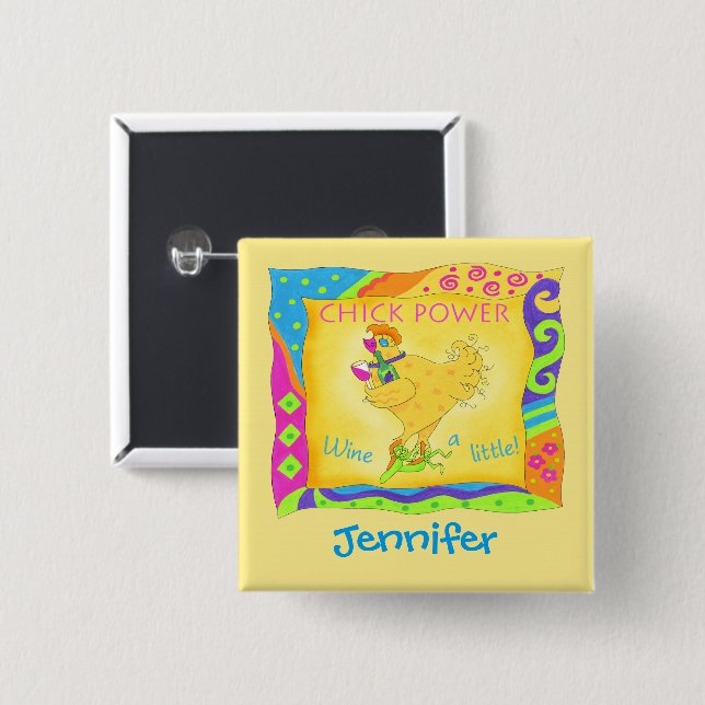 Bóton Quadrado 5.08cm Crachá de nome de energia do Pintinho amarelo (Frente & Verso)