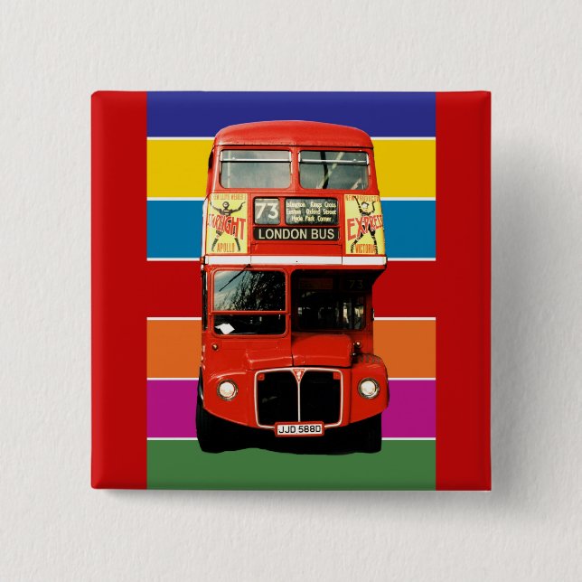 Bóton Quadrado 5.08cm Crachá de ônibus de Londres - Quadrado (Frente)