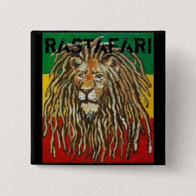 Bóton Quadrado 5.08cm Crachá de Rastafari (Frente)