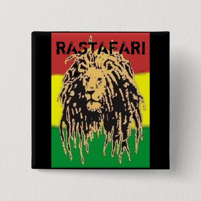 Bóton Quadrado 5.08cm Crachá de Rastafari (Frente)