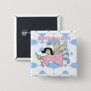 Bóton Quadrado 5.08cm Crachá do botão Angel Birthday Girl