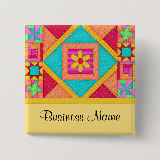 Bóton Quadrado 5.08cm Crachá do Botão de Nome da Arte de Quilt - Amarelo