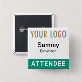 Bóton Quadrado 5.08cm Crachá do Emerald Green Attendedee Logotipo Pinbac