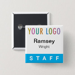 Bóton Quadrado 5.08cm Crachá do Funcionarios Pinback Azul Sky com Nome Q