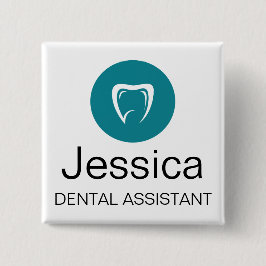 Bóton Quadrado 5.08cm Crachá Personalizado de Assistente Dental com Logo