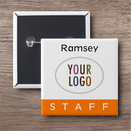 Bóton Quadrado 5.08cm Crachá Pinback do Funcionarios laranja com botão Q