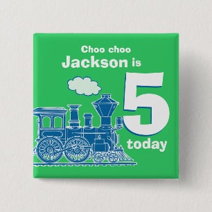 Bóton Quadrado 5.08cm Crachá verde azul do nome e da idade 5 do