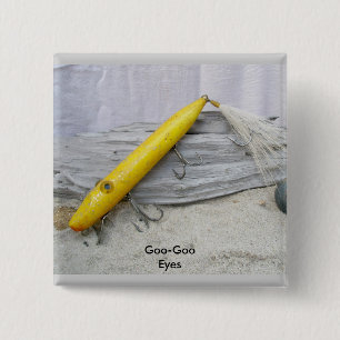 Bóton Quadrado 5.08cm Crachá Vintage Lure Yellow Goo Eyes Lure