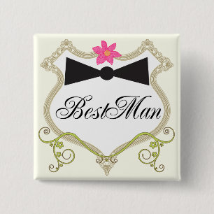 Bóton Quadrado 5.08cm Crachás de Casamento BowTie BestMan