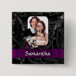 Bóton Quadrado 5.08cm Crânio de tatuagem gótica