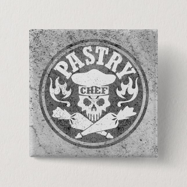 Bóton Quadrado 5.08cm Crânio do cozinheiro chefe de pastelaria e as (Frente)