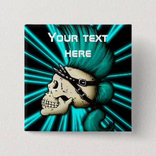 Bóton Quadrado 5.08cm Crânio do punk