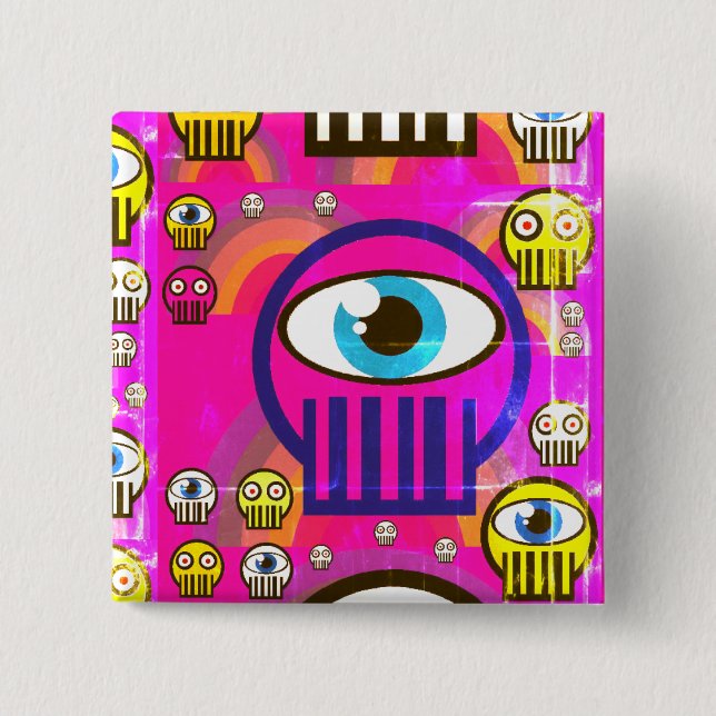 Bóton Quadrado 5.08cm Crânios bonitos & crânios estrangeiros no botão (Frente)