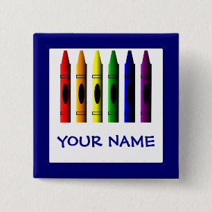 Bóton Quadrado 5.08cm Crayons Blue Name Crayon Button Modelo