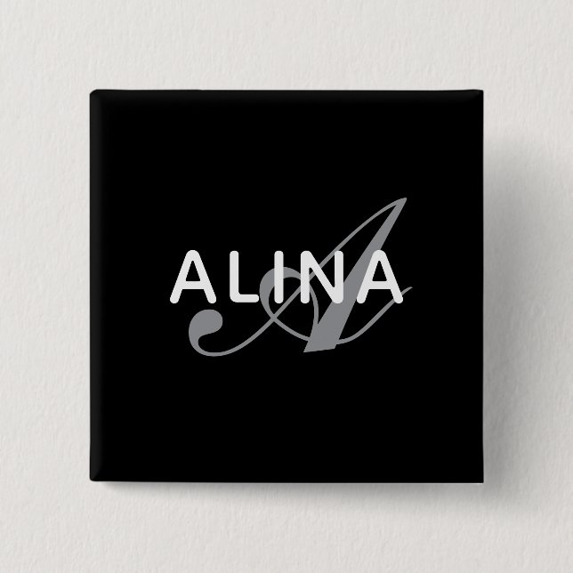Bóton Quadrado 5.08cm Create Your Own Name Monogram Design 2'' Square (Frente)