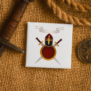 Bóton Quadrado 5.08cm Crestas de Cavaleiro Medieval Capacete Espadas Esc
