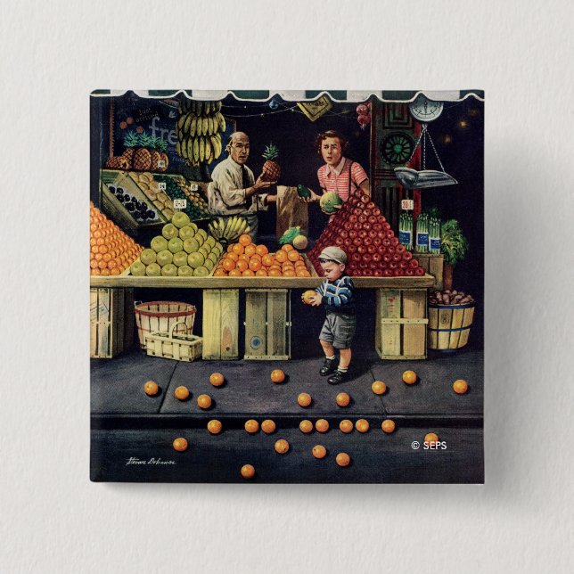 Bóton Quadrado 5.08cm Criança e laranjas (Frente)