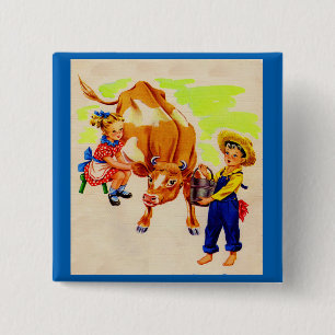 Bóton Quadrado 5.08cm crianças adoráveis com uma vaca adorável