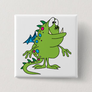 Bóton Quadrado 5.08cm criatura do monstro do dragão verde-giro