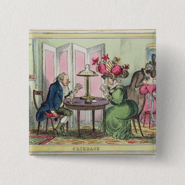 Bóton Quadrado 5.08cm Cribbage, publicado por Thomas McLean, Londres (Frente)