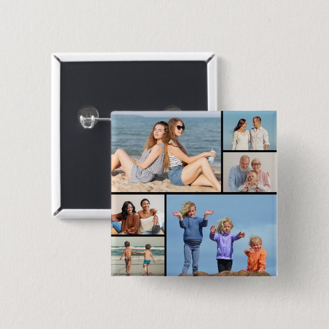Bóton Quadrado 5.08cm Crie a sua própria colagem de 6 fotos (Frente & Verso)