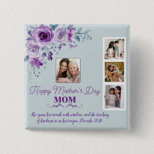 Bóton Quadrado 5.08cm Crie o seu próprio Dia de as mães Collage Floral