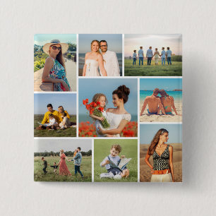Bóton Quadrado 5.08cm Crie Sua Própria Colagem de 9 Fotos