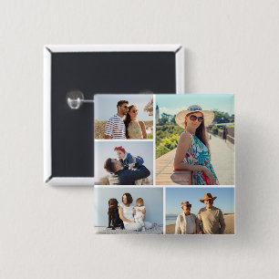 Bóton Quadrado 5.08cm Crie sua própria colagem de fotos