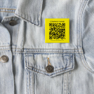 Bóton Quadrado 5.08cm Crie um Código QR Facilmente Visto Amarelo Preto
