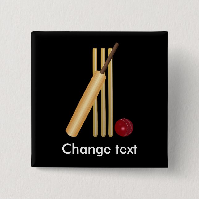 Bóton Quadrado 5.08cm Críquete, wicket, bastão e bola (Frente)