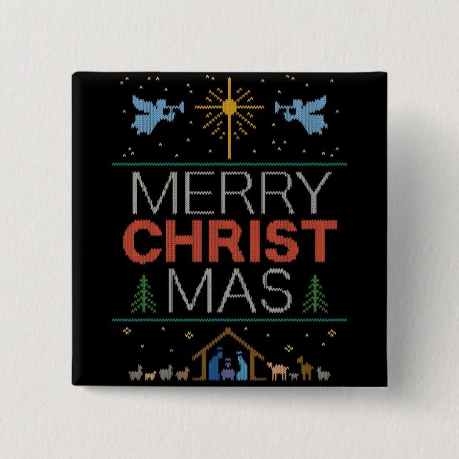 Bóton Quadrado 5.08cm Cristão Religioso Feia Feliz Suor de Natal (Frente)