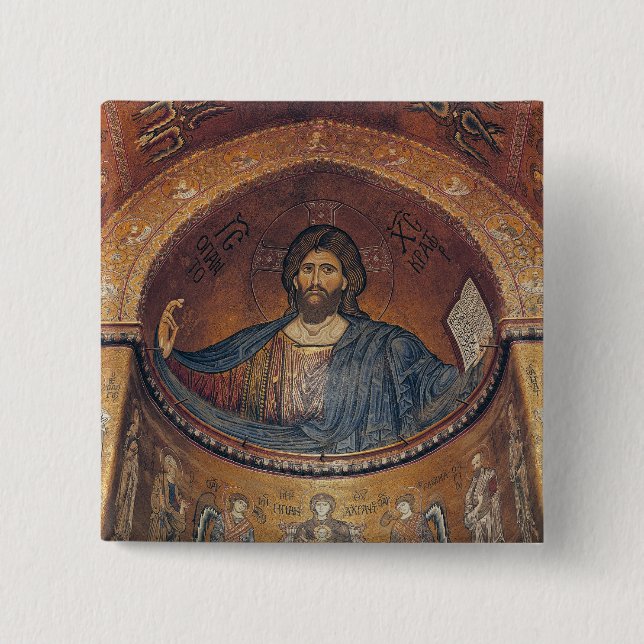 Bóton Quadrado 5.08cm Cristo Pantocrator e Madonna (Frente)