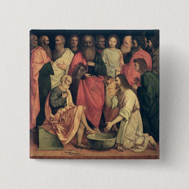 Bóton Quadrado 5.08cm Cristo que lava os pés dos discípulo (Frente)