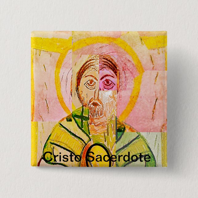 Bóton Quadrado 5.08cm Cristo Sacerdote (Frente)