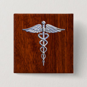 Bóton Quadrado 5.08cm Cromo Como Caduceus Símbolo Médico Decor Mahogany