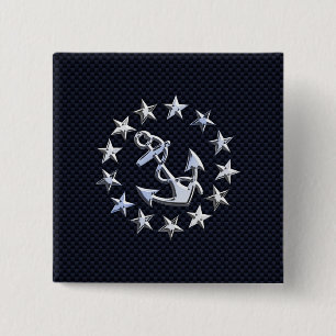 Bóton Quadrado 5.08cm Cromo náutico do carbono azul como o impressão d