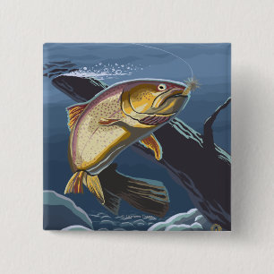 Bóton Quadrado 5.08cm Cruz da pesca da truta - seção - viagens vintage