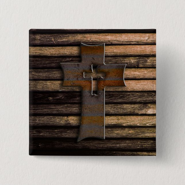 Bóton Quadrado 5.08cm Cruz de madeira natural de Brown (Frente)