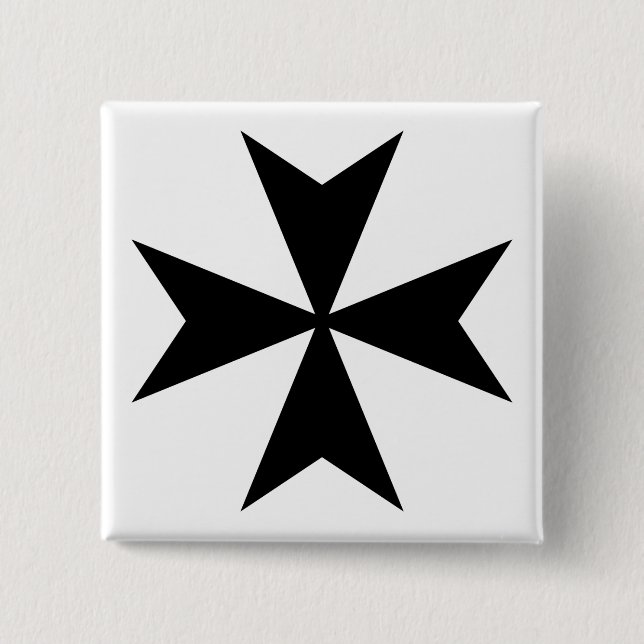Bóton Quadrado 5.08cm Cruz de Malta Preta (Frente)
