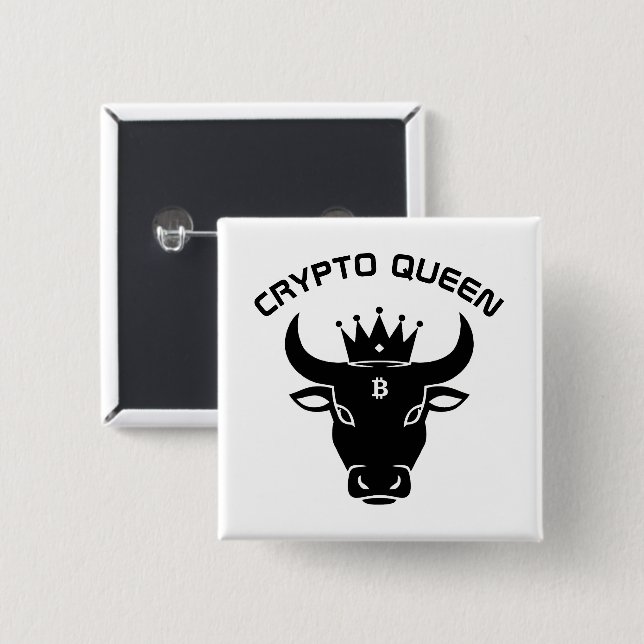 Bóton Quadrado 5.08cm Crypto Queen Personalizado White (Frente & Verso)