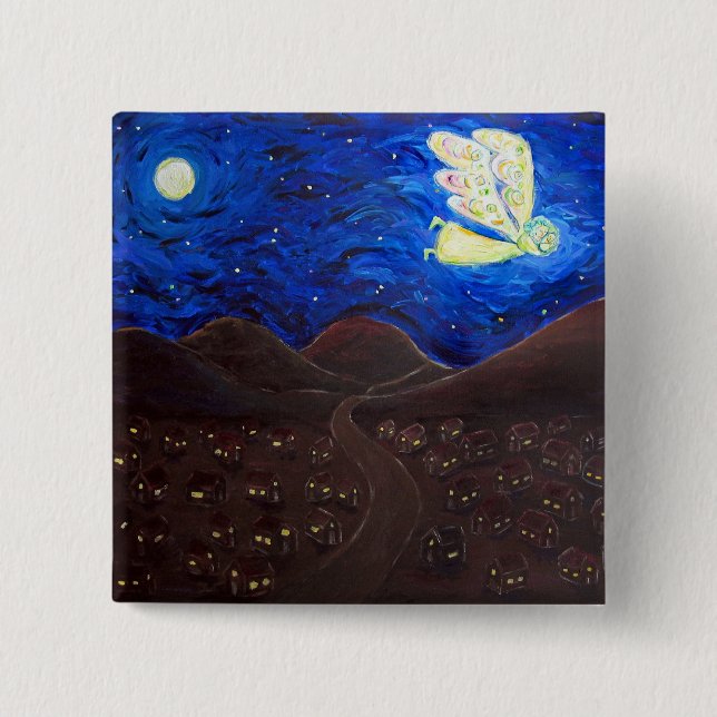 Bóton Quadrado 5.08cm Cuidados do Pino Anjo da Alma (Frente)