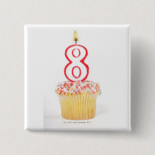 Bóton Quadrado 5.08cm Cupcake com uma vela numerada 5 do aniversário