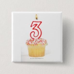 Bóton Quadrado 5.08cm Cupcake com uma vela numerada 9 do aniversário
