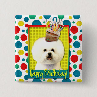 Bóton Quadrado 5.08cm Cupcake do aniversário - Bichon Frise