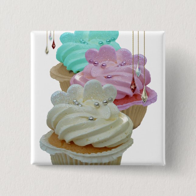 Bóton Quadrado 5.08cm Cupcakes com Bling! (Frente)